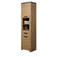 HOCHSCHRANK Eiche Artisan, grau 53 x 196 cm, Badschrank Türanschlag wechselbar - Eichefarben/Schwarz, Holzwerkstoff/Kunststoff (53/196/35cm) - Top.Furn