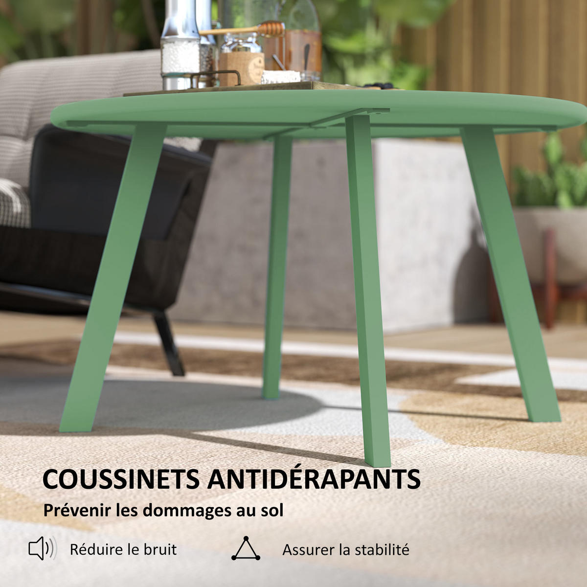 GARTENBEISTELLTISCH DE-14128 rund Ø70 cm, rutschfest Grün - Grün, Metall (70/70/42cm) - ComfortXL