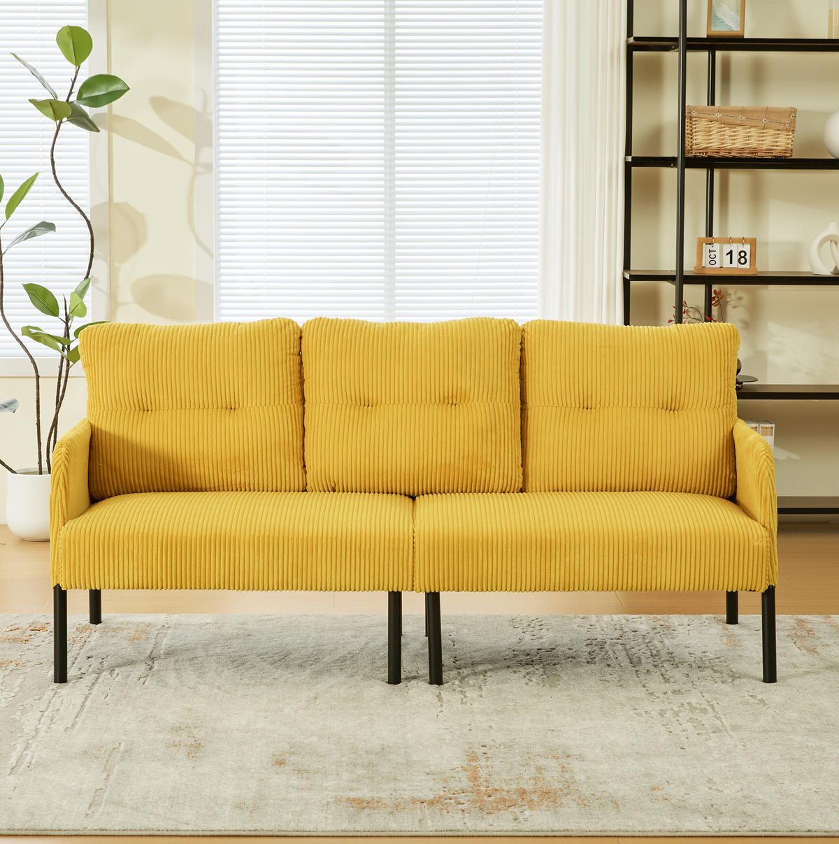 SOFA 3-Sitzer mit Seitentasche 171x72x80 cm Cord Gelb - Gelb, Kunststoff (171/80/72cm) - Meubliv