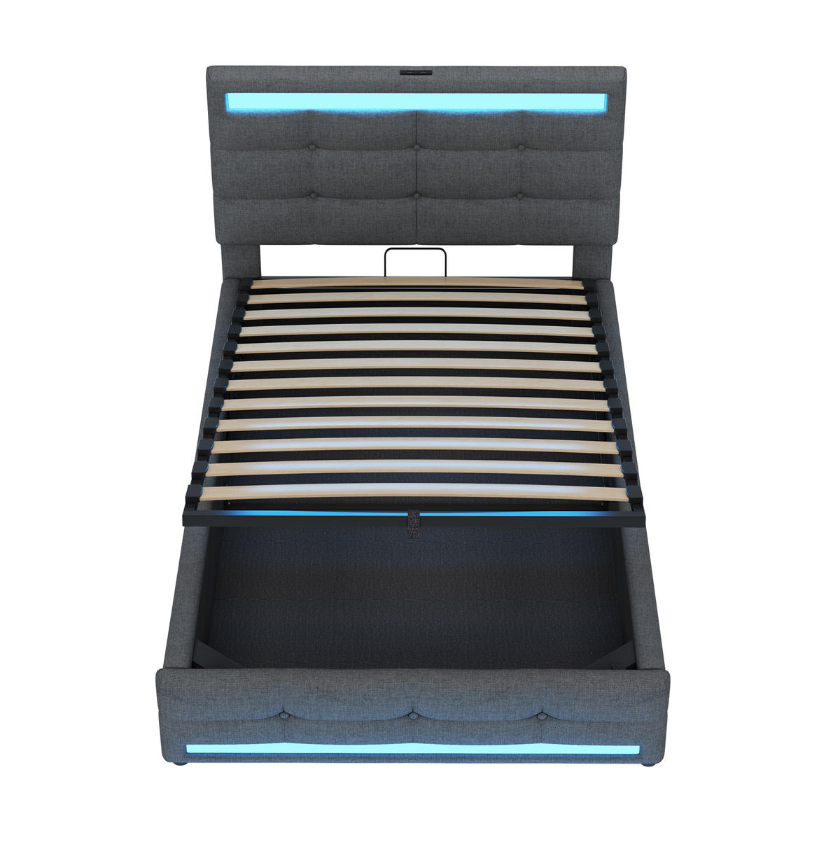 ČALOUNĚNÁ postel 90/200 cm šedá z tkaniny s LED osvětlením a USB - šedá, textil (90/200cm) - OKWISH