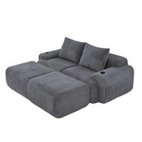 MODULARES 2-Sitzer Sofa Cordstoff mit Getränkehalter und Seitentasche 200/174/80 cm Dunkelgrau - Dunkelgrau, Textil (174/80/200cm) - Redom