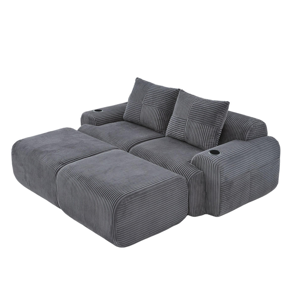 MODULARES 2-Sitzer Sofa Cordstoff mit Getränkehalter und Seitentasche 200/174/80 cm Dunkelgrau - Dunkelgrau, Textil (174/80/200cm) - Redom