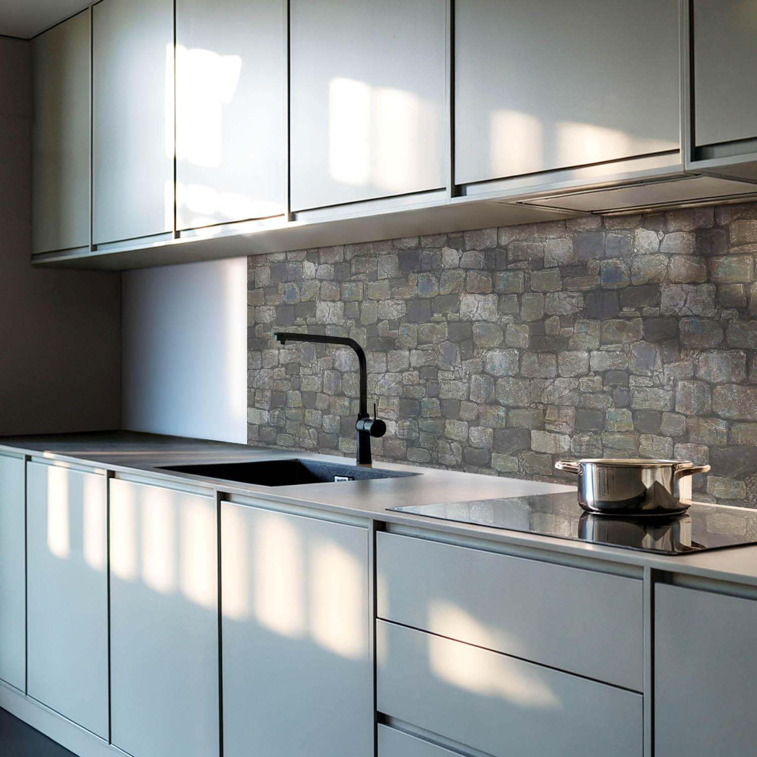 WANDPANEEL 4x 50x50 cm selbstklebend Rocassa - Dunkelgrau, Kunststoff (50/1.6/50cm) - Wallfluent