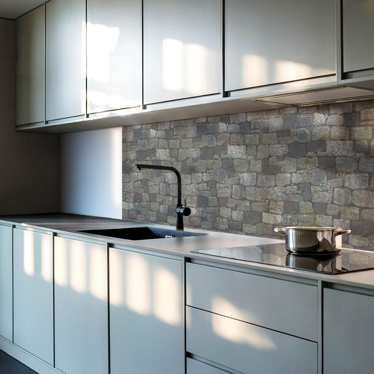 WANDPANEEL 4x 50x50 cm selbstklebend Rocassa - Dunkelgrau, Kunststoff (50/1.6/50cm) - Wallfluent