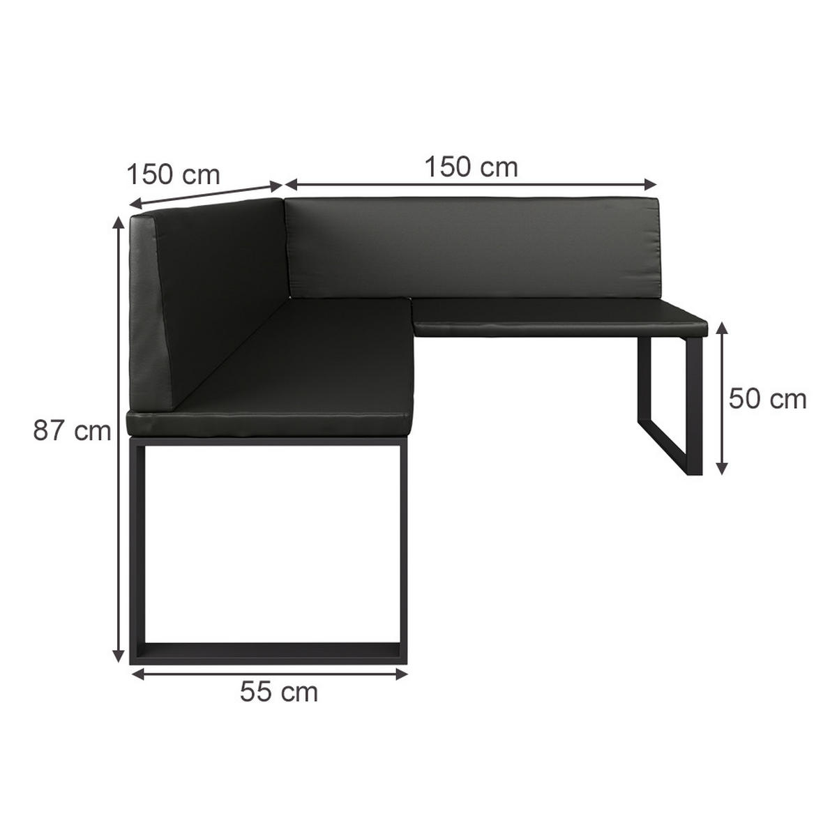 ESSZIMMER-ECKBANK Ravon Schwarz 150 x 150 cm - Schwarz, Textil (150/87/150cm) - Vicco