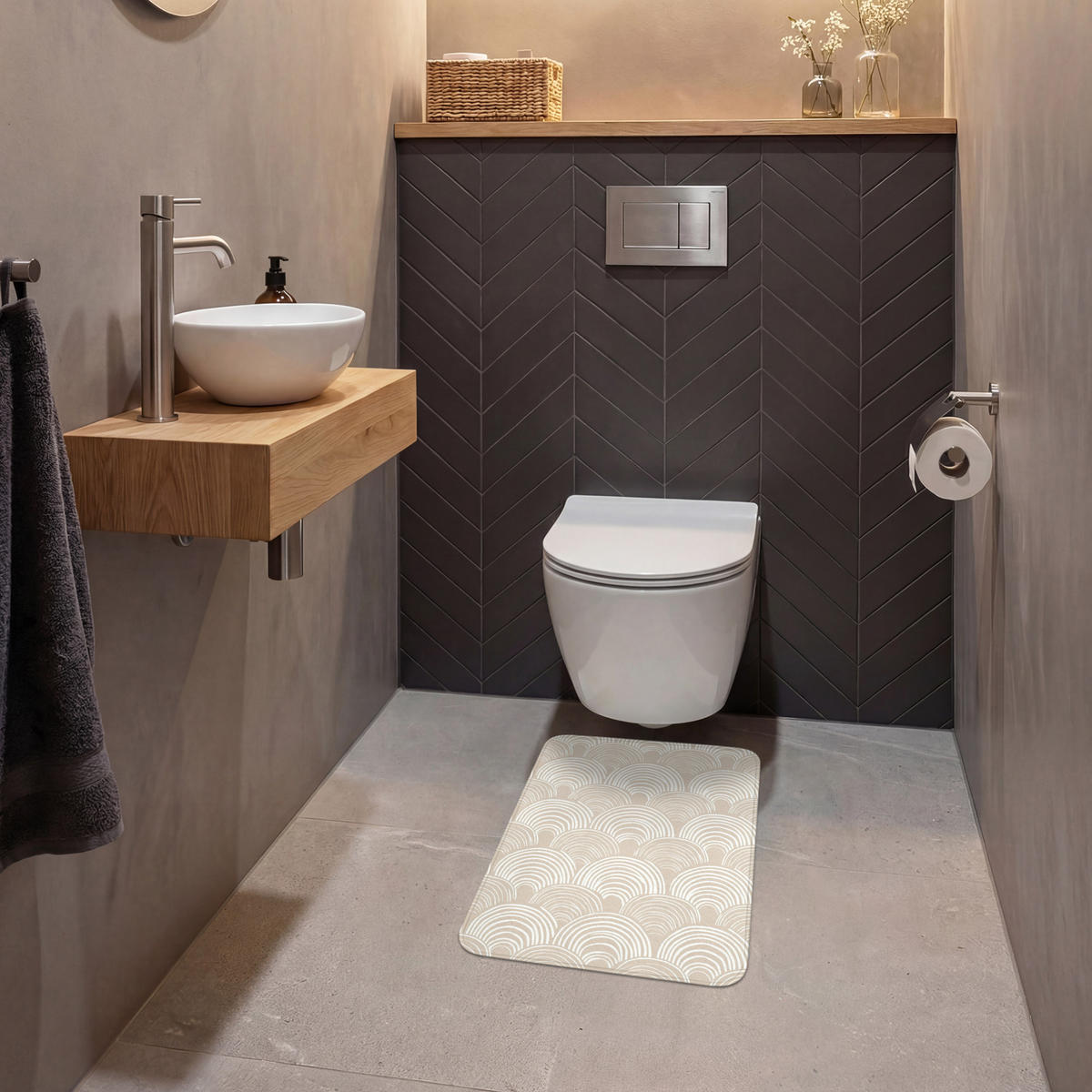WC PŘEDLOŽKA Vlny - Textura - Béžová 40x60 cm - kašmírová, textil/plast (40/1cm) - OnlyWow