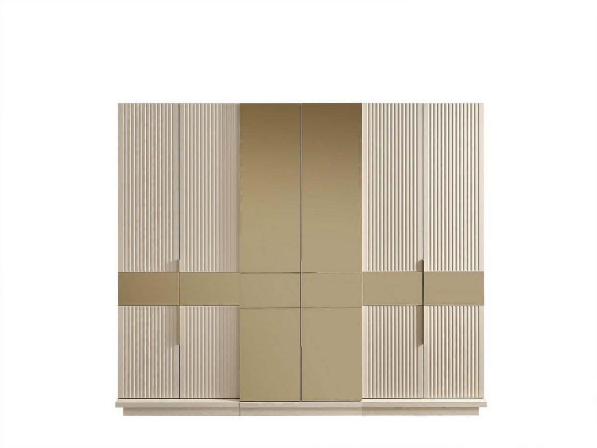 BETTANLAGE TESLA Schlafzimmer-Set, 5-teilig, Beige, Bett mit Kopfteil, 2 Nachttische, Kleiderschrank und Kommode - Beige, Holzwerkstoff (160/200cm)