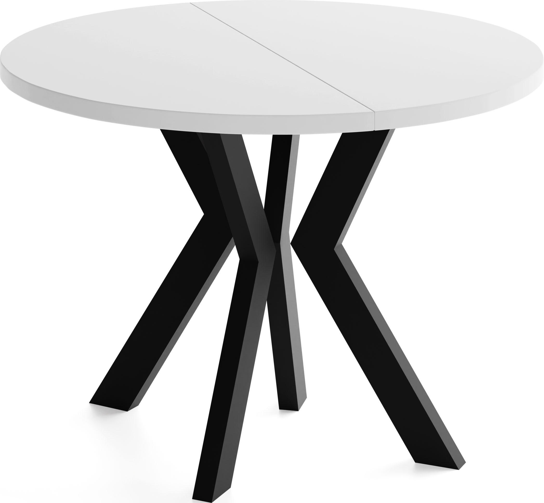 ESSTISCH Savio rund ausziehbar verlängerbar XXL, Weiß 100-200/100/77 cm - Schwarz/Weiß, Holz/Holzwerkstoff (100/100/77cm) - WFL GROUP