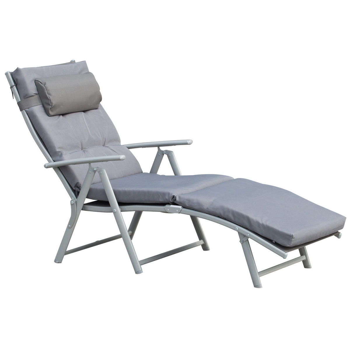 SONNENLIEGE KLAPPBAR DE-06567 7-fach verstellbare Rückenlehne Grau - Silberfarben/Grau, Metall (63/5/137cm) - ComfortXL
