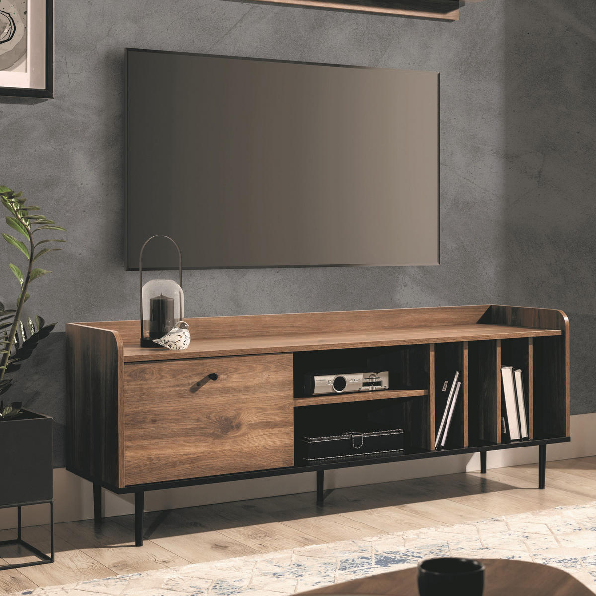 TV-LOWBOARD Nero 150 cm Retro-Stil brown - Hellbraun/Schwarz, Holzwerkstoff/Metall (150/56/40cm) - Ravio