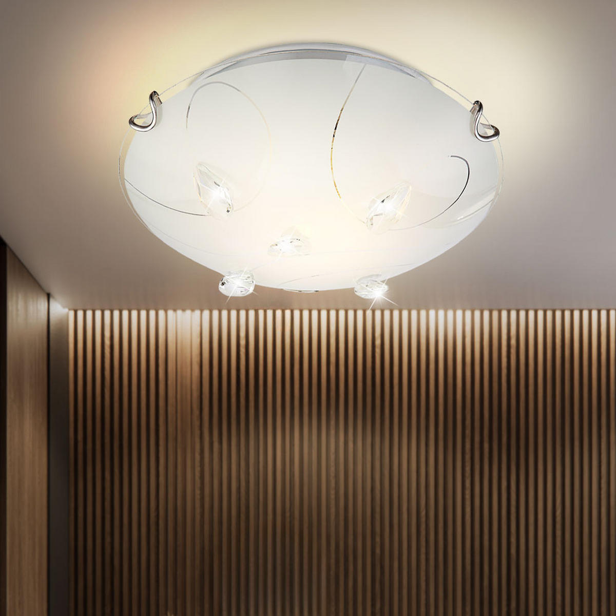 DECKENLEUCHTE ALIVIA Weiß Kristalloptik - Weiß, Glas (25/25/8cm) - Globo Lighting