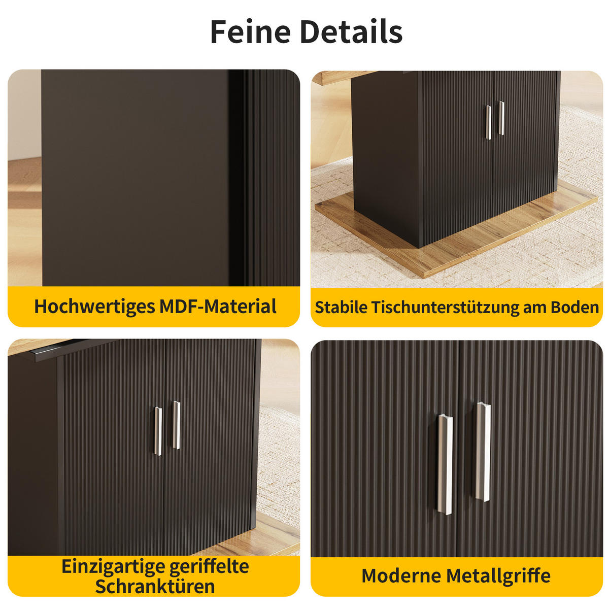AUSZIEHBARER Esstisch aus MDF mit Stauraum, 110–140/70/76 cm, Schwarz - Schwarz, Holzwerkstoff (140/70/76cm) - Redom