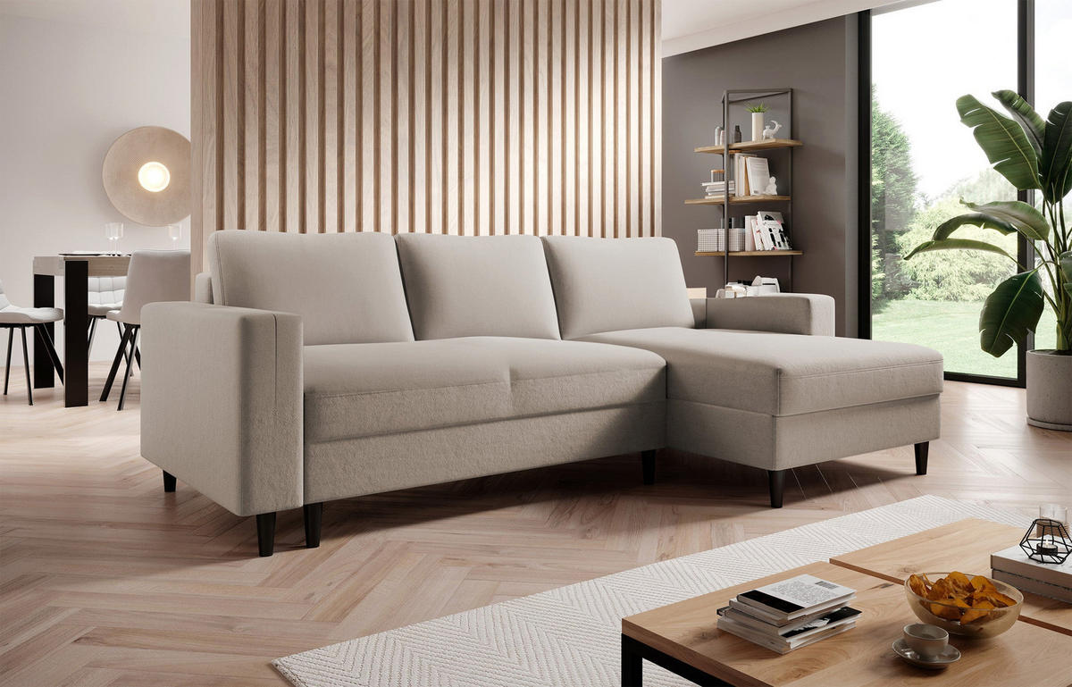 ECKSOFA Nalika Beige Velours - Beige/Schwarz, Holz/Textil (230/143cm) - Selsey