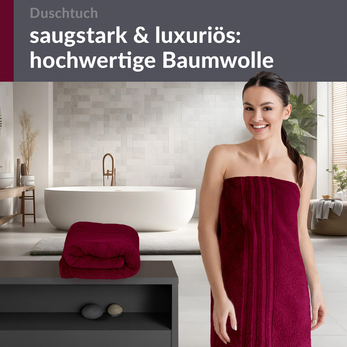 DUSCHTUCH London Kirsch Rot 2er Set 70x140 - Kirschrot, Textil (70/140cm) - Lashuma