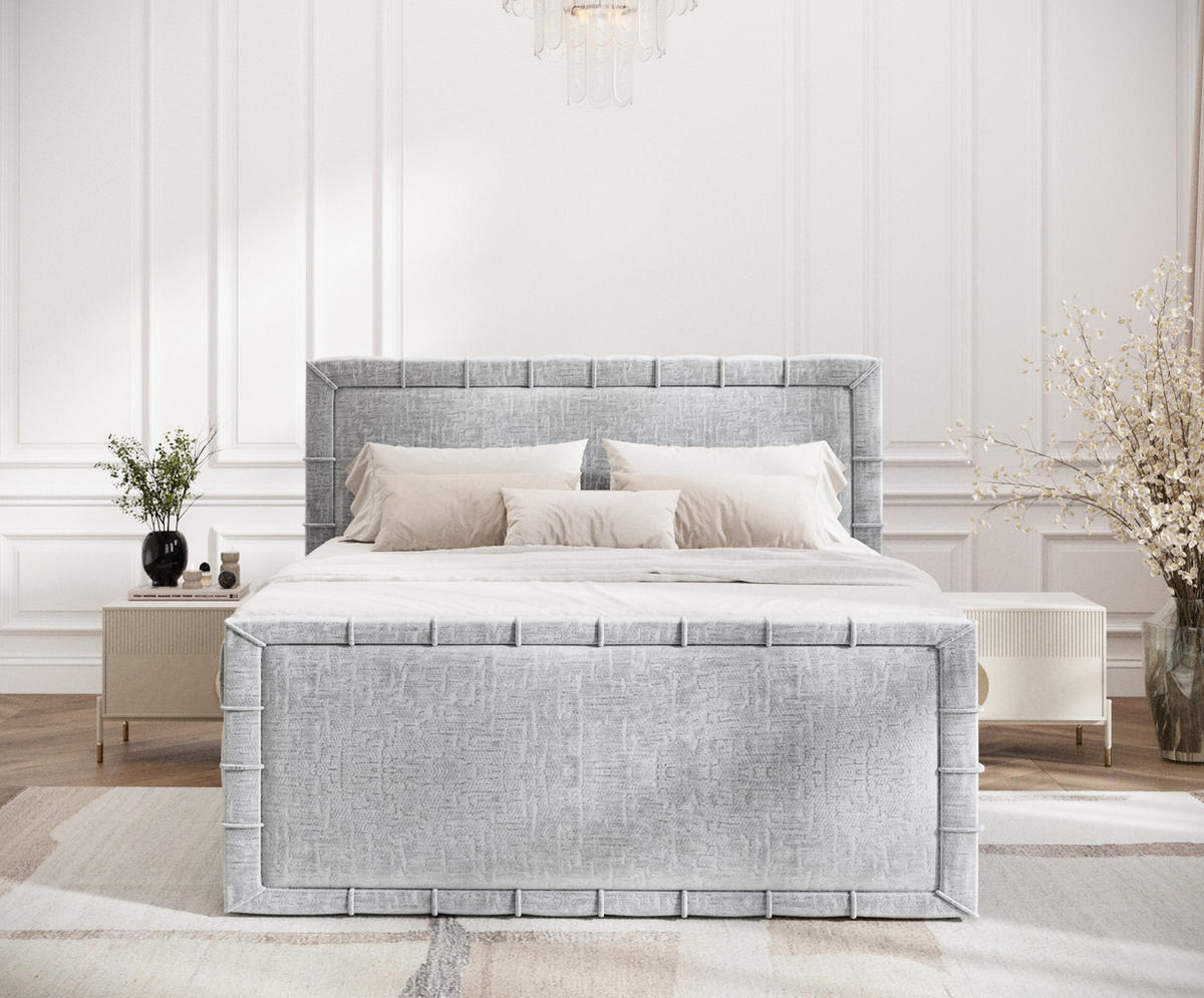 BOXBETT Estelle Hellgrau 200/200 cm im Chenille-Stoff - Hellgrau/Schwarz, Holz/Holzwerkstoff (200/200cm) - Maison de Reve