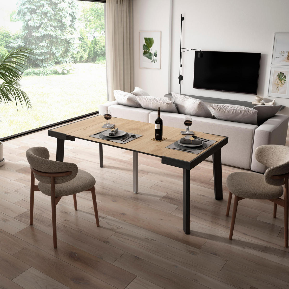 KONSOLENTISCH ausziehbar 58 bis 180cm, für 8 Gäste, eiche, 90/58/73cm - Eichefarben, Holzwerkstoff (90/180/73cm) - Skraut Home