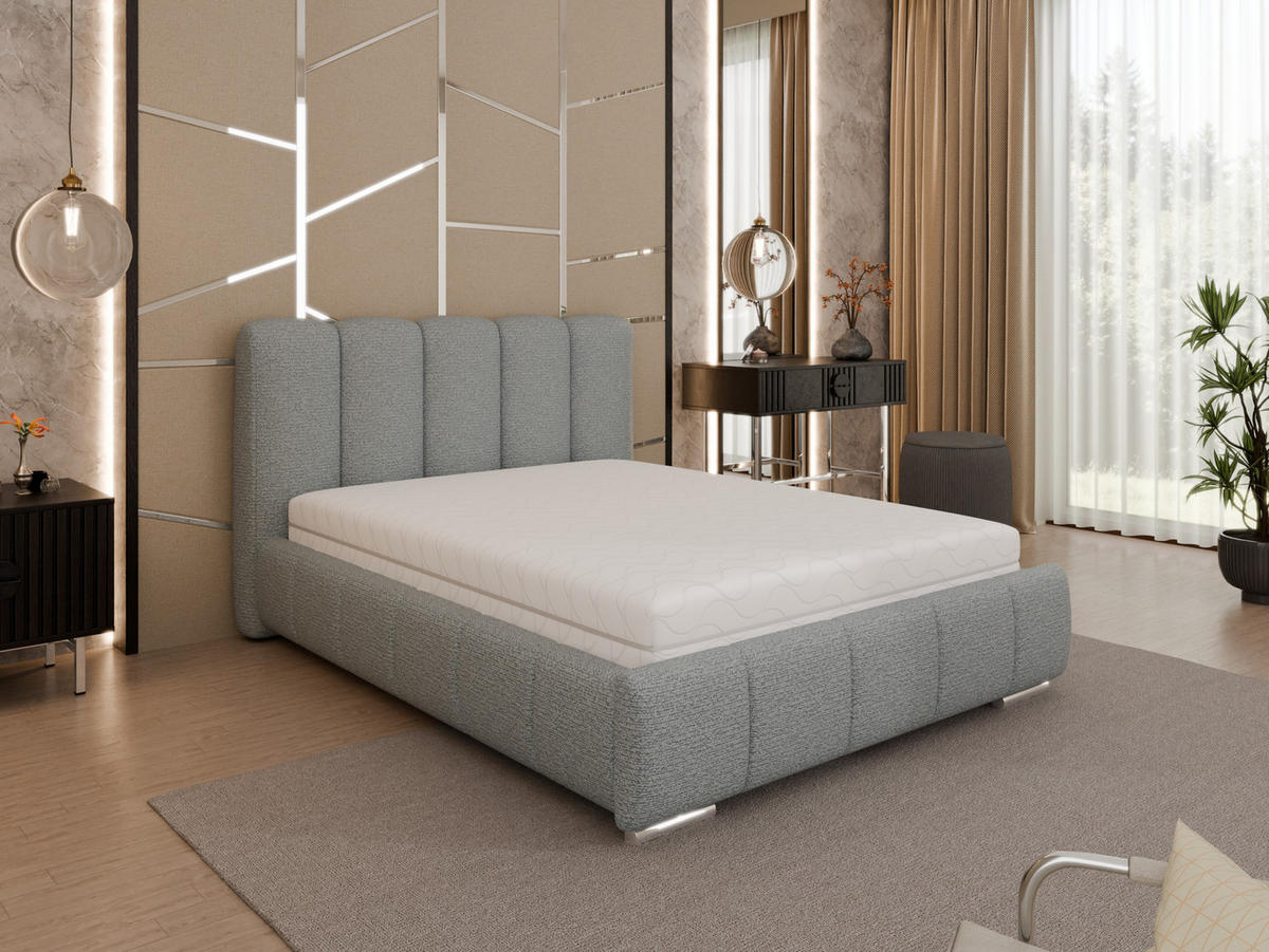 POLSTERBETT Zaira 140x200cm – Elegantes Polsterbett für modernen Wohnstil , Taschenfederkernmatratze Pocket (19cm), Blaugrau - Blaugrau, Holz (140/200cm) - Homesy