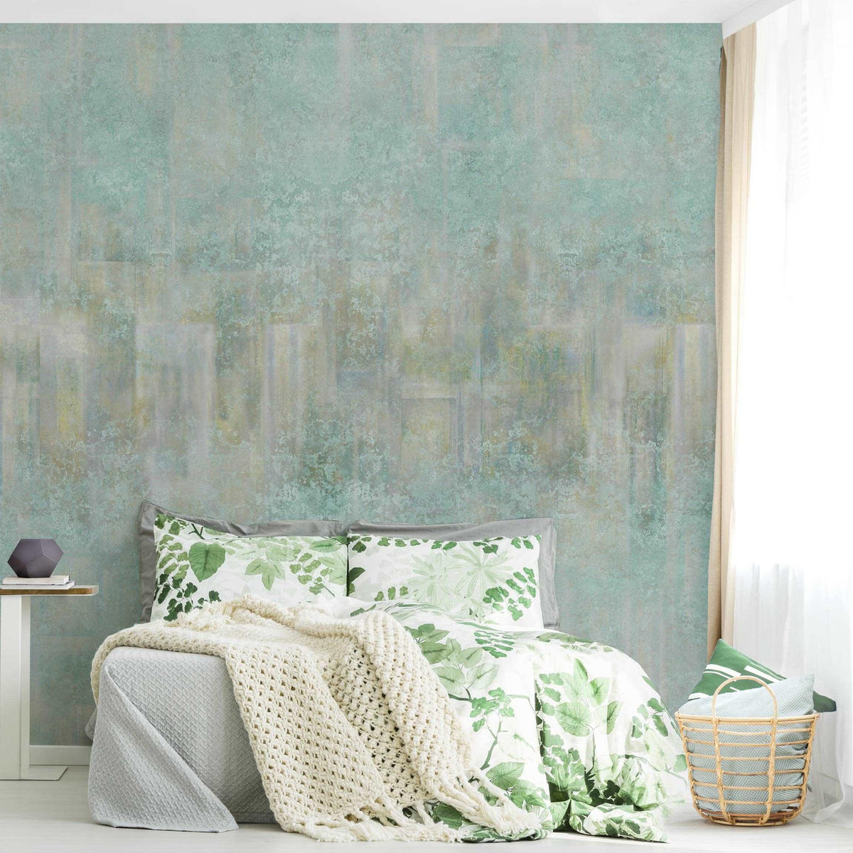 FOTOTAPETE Rustikales Betonmuster Mint 240/240 cm - Blau, Papier (240/240cm) - Bilderwelten