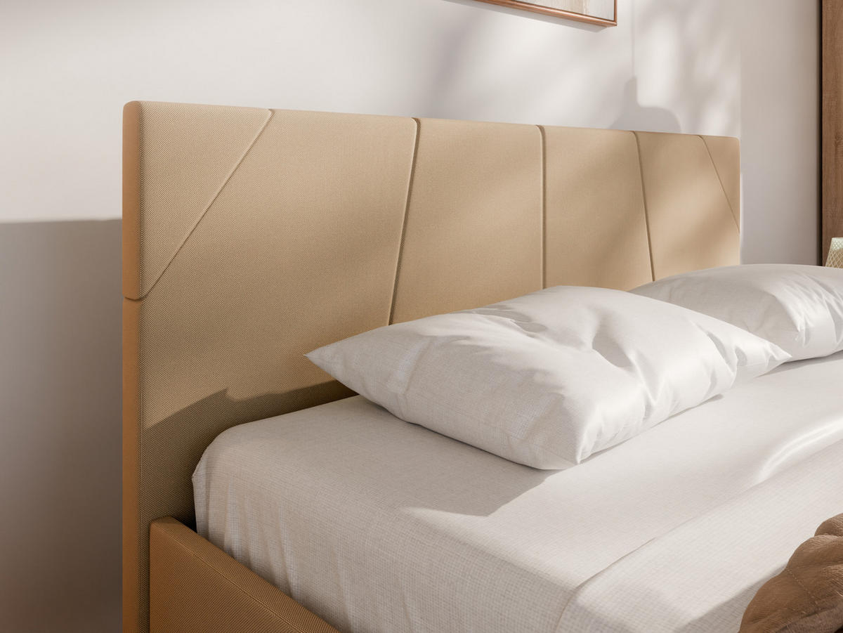 POLSTERBETT ALMORE 140x200cm Elegantes Polsterbett für modernen Wohnstil , 7-Zonen-Taschenfederkernmatratze mit kokos ARLAN (21 cm), Creme - Creme, Holz (140/200cm) - Panda Möbel