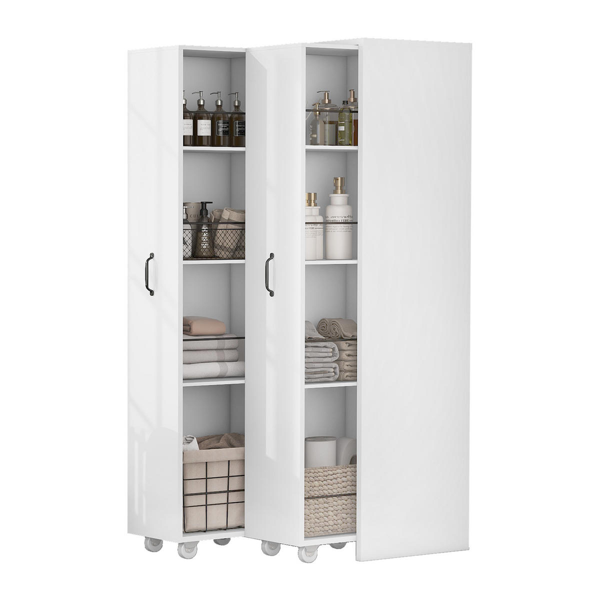 HIGHBOARD 51,5/41/158 cm in Weiß mit 8 offenen Fächern und Rollen - Weiß, Holzwerkstoff (51.5/158/41cm) - BEAOK