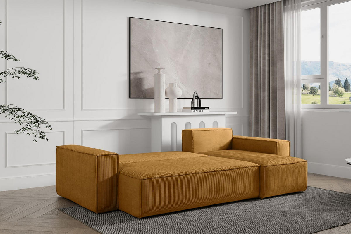 ECKSOFA Scarlo Senfgelb Cordbezug - Gelb/Schwarz, Kunststoff/Textil (244/145cm) - Selsey