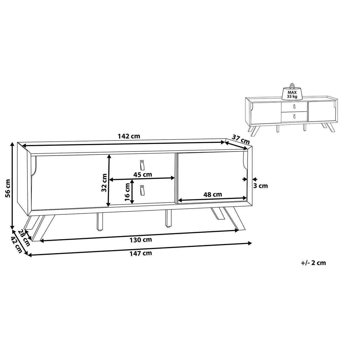 TV-MÖBEL Weiß, Hellbraun, Braun ACTON 42/147/56 cm - Weiß, Holzwerkstoff (147/56/42cm) - Beliani
