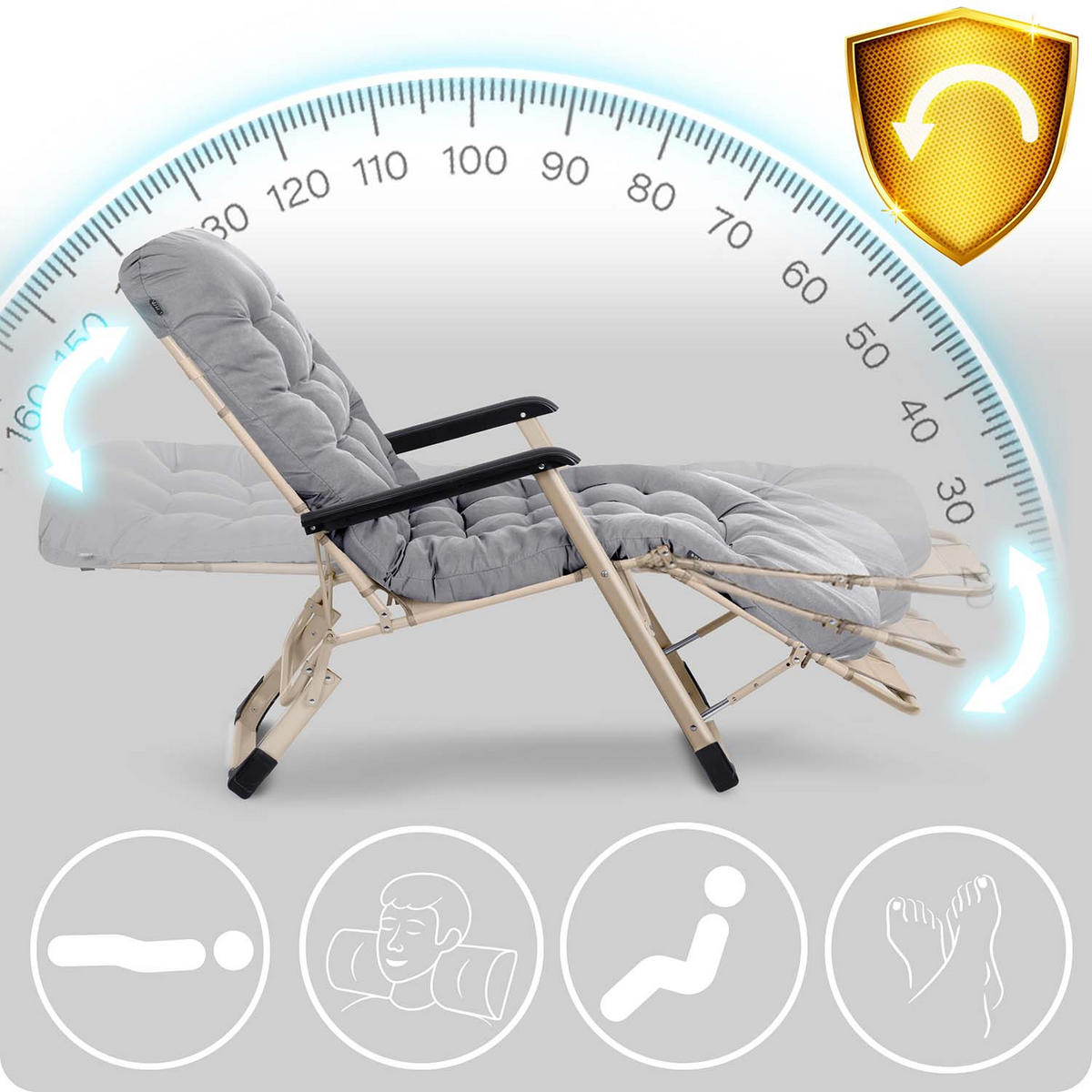 GARTEN-RELAXSESSEL Klappbarer mit Kissen, Hellgrau - Hellgrau, Metall (60/102/110cm)