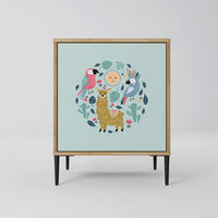 SIDEBOARD COLORFUL ALPACAS, Eichefarben, 57,5x42x72,5 cm, Schwarze Metallfüße - Eichefarben/Multicolor, Holzwerkstoff/Metall (57.5/72.5/42cm) - SpaceRebels