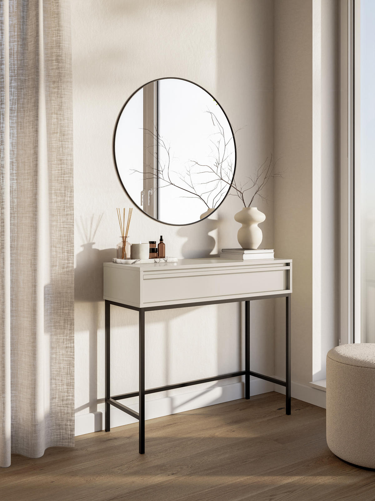 KONSOLENTISCH Evo Graubeige mit Metallgestell 90 cm - Greige/Schwarz, Holzwerkstoff/Metall (34/90/79cm) - Selsey