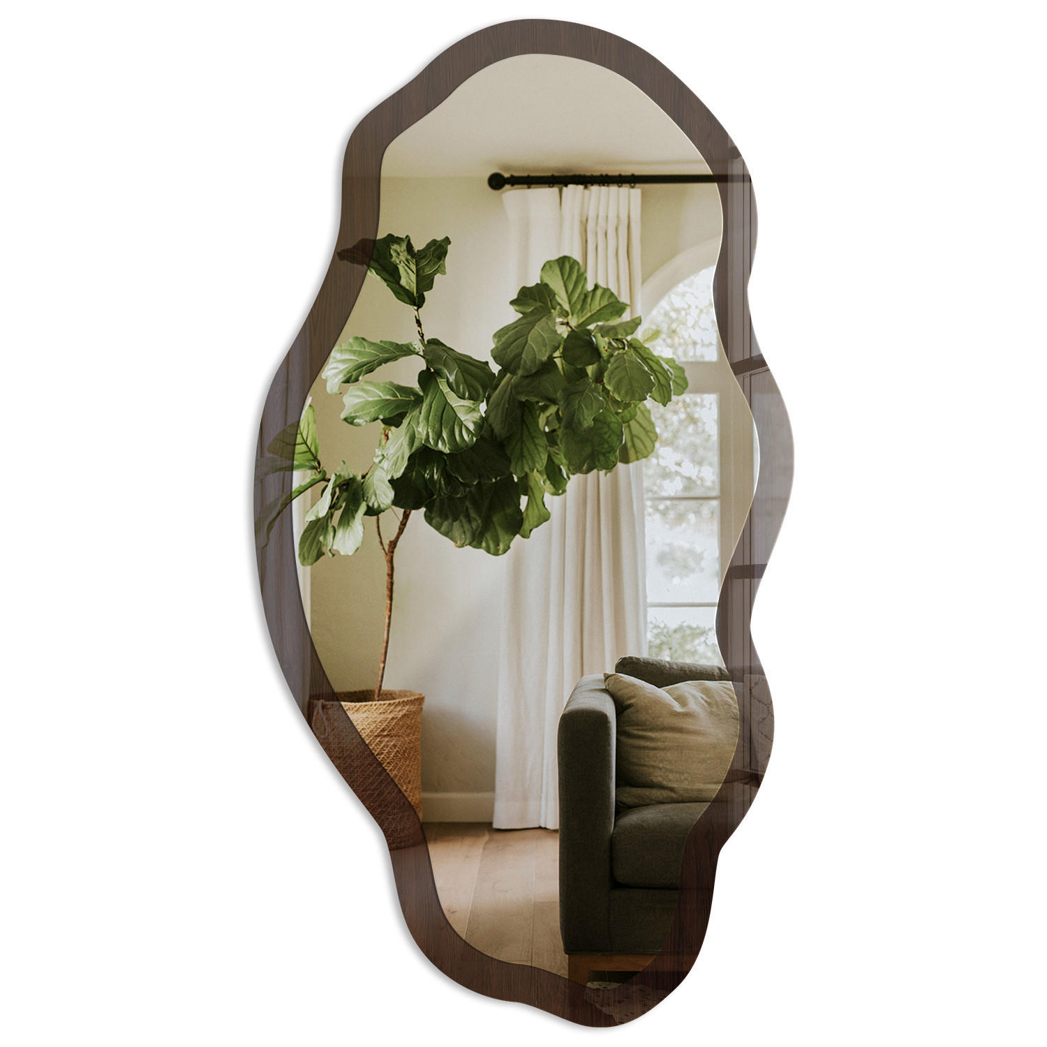 SPIEGEL 90x45 cm asymmetrisch mit Druck - Dunkles Holz - Transparent, Glas (45/90/0.4cm) - TULUP