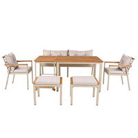 GARTENESSGRUPPE Beige/Natur 7 Personen aus Akazienholz inkl. Servierwagen - Naturfarben, Holz - PANGIVO