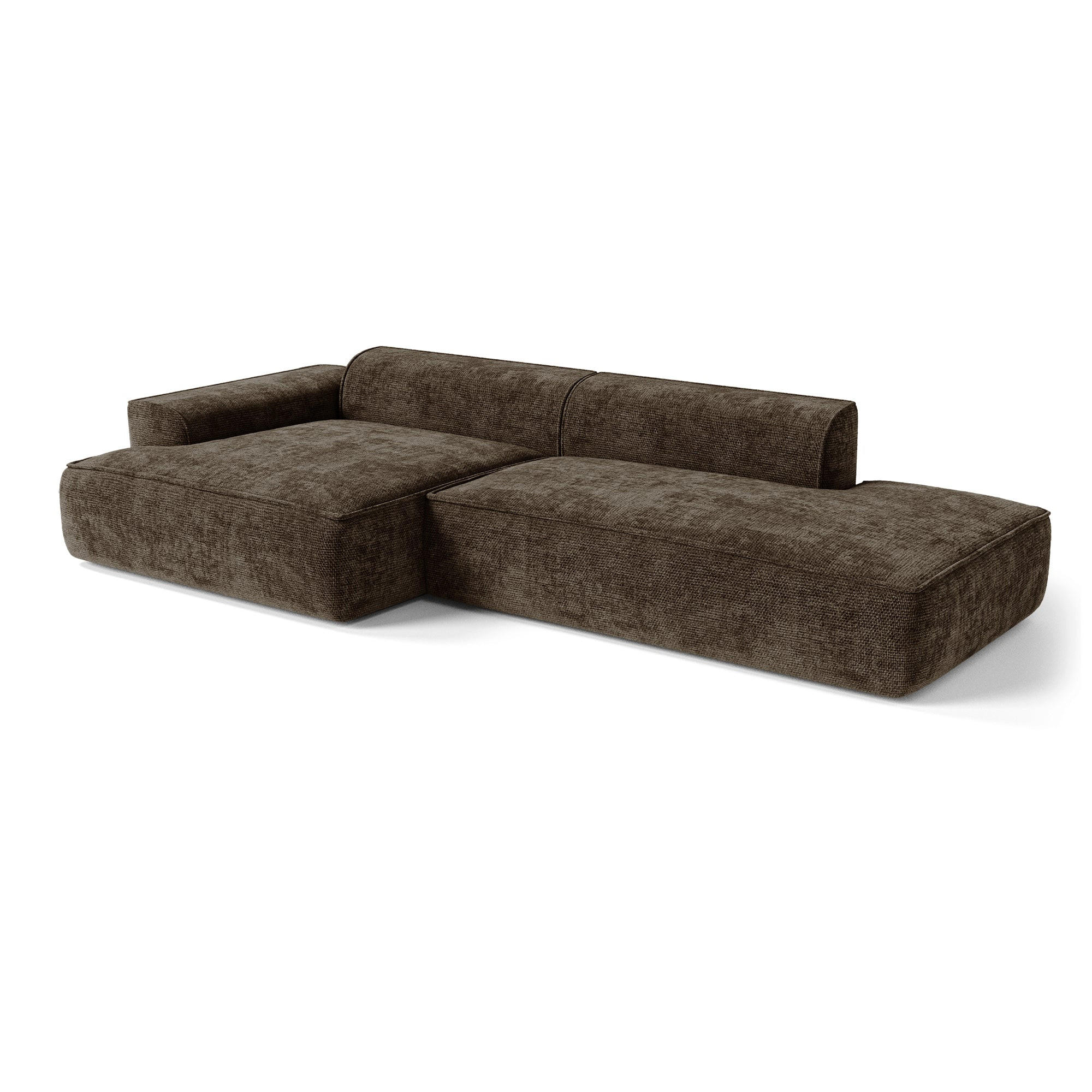 ECKSOFA (links) HANA Strick-Samt Espressobraun 300cm - Dunkelbraun/Braun, Textil (300/155cm) - Premium Interiors
