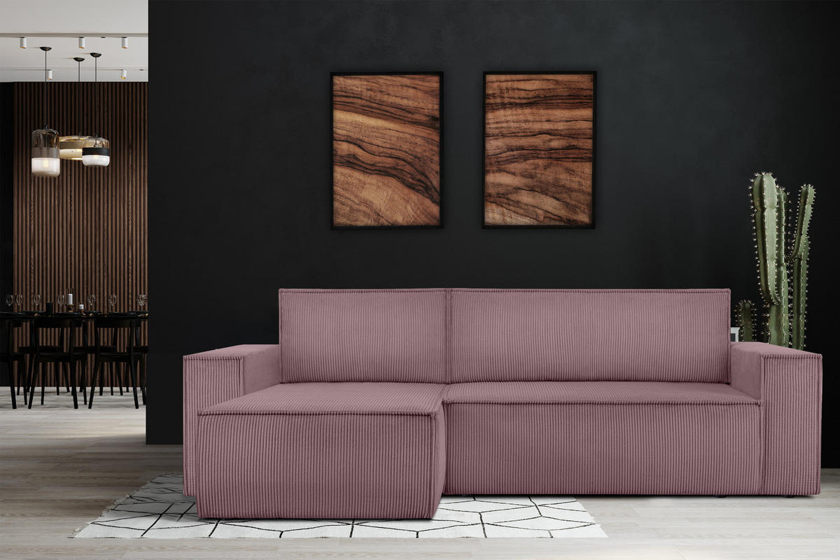 ECKSOFA-LINKS/RECHTS NAPI Schlaffunktion mit Cordbezug, lila - Violett/Schwarz, Textil (262/148cm) - KONSIMO®