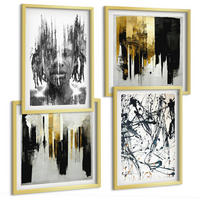 BILDER SET 4er Set - 50x50 cm & 40x60 cm Goldrahmen - Kontrastierende abstrakte Porträts - Goldfarben, Kunststoff (50/50cm) - TULUP