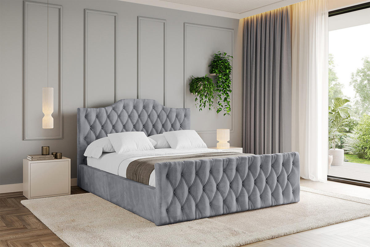 POLSTERBETT mit Bettkasten, Fußteil und Lattenrost, Boxbett mit Matratze H3/H4 - FALIO-Z 180x200 Hellgrau - Hellgrau, Holzwerkstoff/Textil (180/200cm) - ALTDECOR