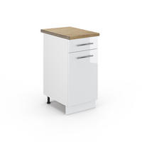 KÜCHENUNTERSCHRANK Fame-Line Weiß Hochglanz 40 cm, AP Eiche - Weiß Hochglanz/Weiß, Holzwerkstoff (40/82/60cm) - Vicco