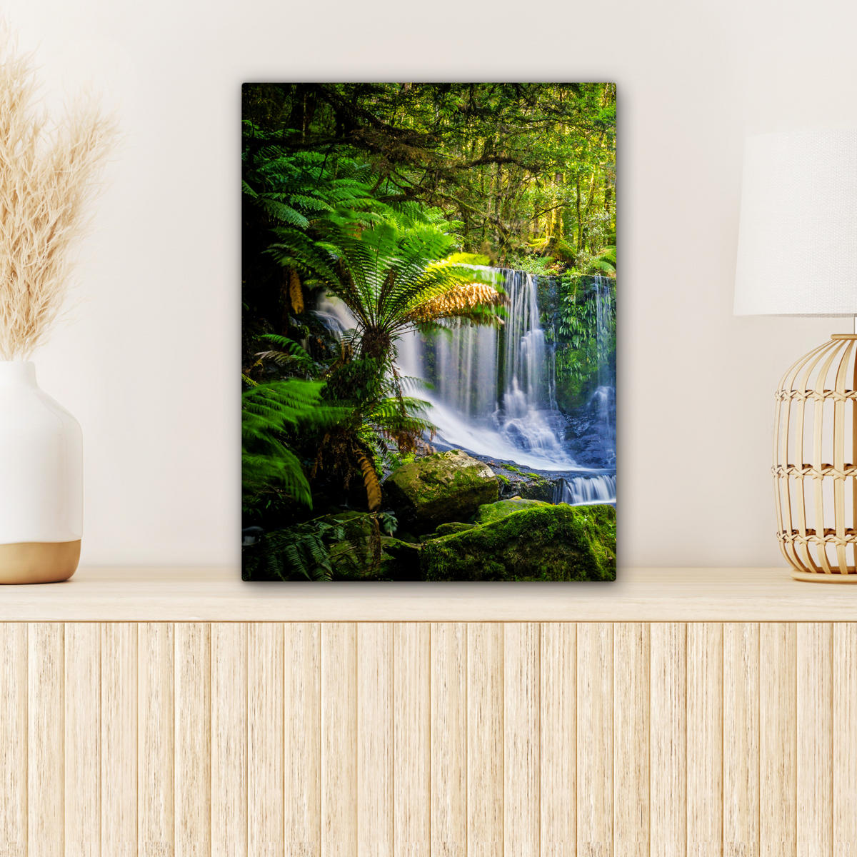 LEINWANDBILD Dschungel - Wasserfall - Australien - Pflanzen - Natur 30x40 cm - Dunkelgrün, Textil (30/40cm) - MuchoWow
