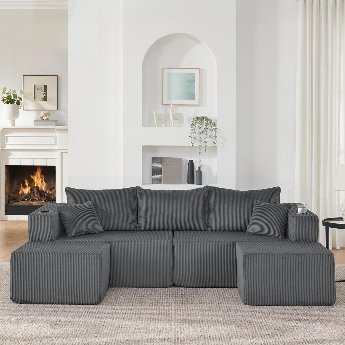 WOHNLANDSCHAFT DE-34629 modular mit 2 Ottomanen Grau - Grau, Textil (138/75/230cm) - ComfortXL