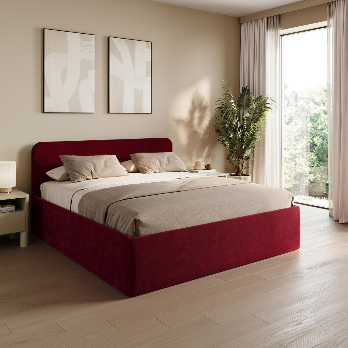 POLSTERBETT 200x200 cm Microvelours in Bordeauxrot - Bordeaux, Textil (200/200cm) - Home Collective