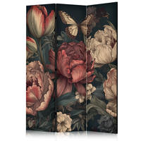 PARAVENT Einseitig Bedruckter 3-tlg 135x172 cm Pfingstrosen im Boho - Multicolor, Holz/Textil (135/172/3cm) - Muralo