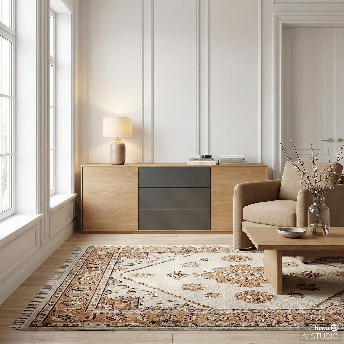 SIDEBOARD - Eiche / Dunkelgrau - Eichefarben/Dunkelgrau, Holzwerkstoff (200/75/45cm) - home24