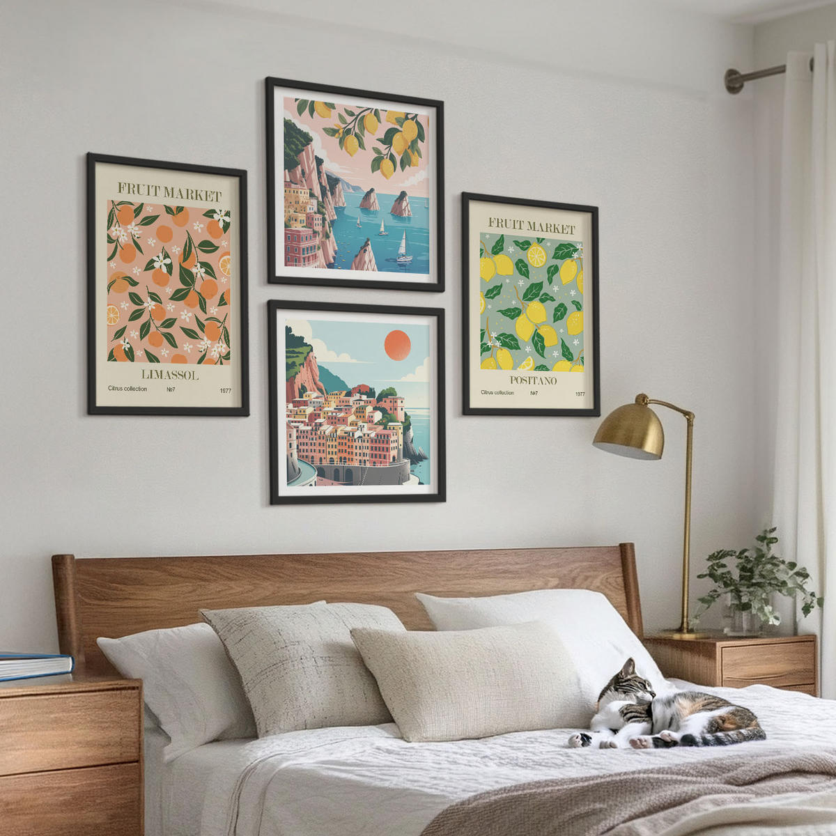 WANDBILDER 4er-Set - 50x50 cm & 40x60 cm Schwarzer Rahmen - Zitrusfrüchte der italienischen Tropen - Schwarz, Kunststoff (50/50cm) - ArtPrintCave