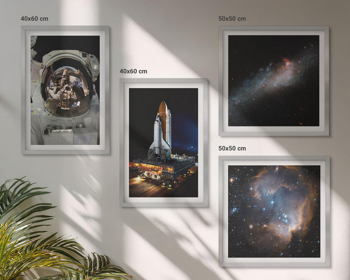 BILDER SET 4er Set - 50x50 cm & 40x60 cm Silberner Rahmen - Astronauten landen auf dem Mond - Silberfarben, Kunststoff (50/50cm) - TULUP