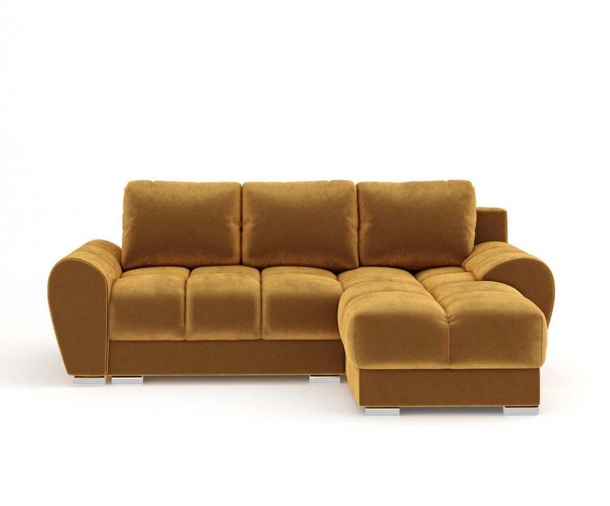 ECKSOFA MIT SCHLAFFUNKTION Peebles Honigfarbe Samtstoff - Chromfarben/Honig, Holz/Holzwerkstoff (256/175cm) - Maison de Reve