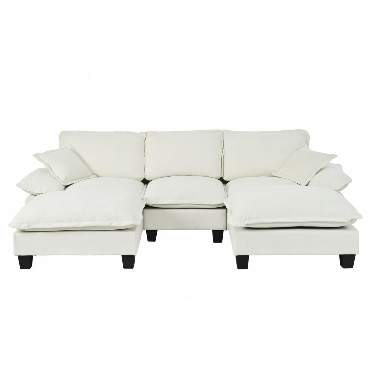 ECKSOFA 263/151/90 cm Beige aus Chenille mit 2 Ottomanen - Beige, Textil (151/263cm) - OKWISH