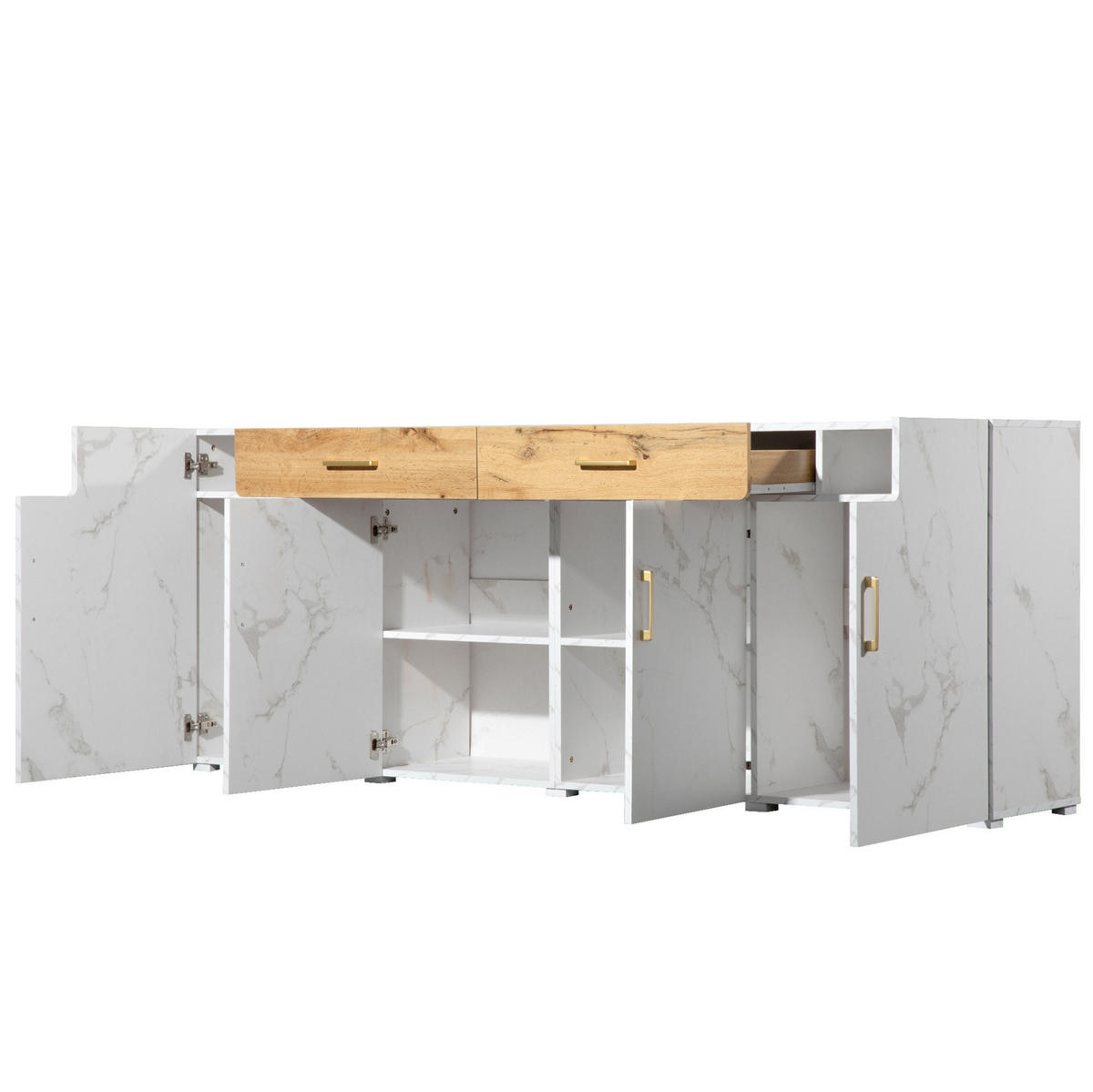 SIDEBOARD 208/39,5/80 cm in Weiß mit 4 Türen und 2 Schubladen - Weiß, Holzwerkstoff (208/80/39.5cm) - Flora Grace