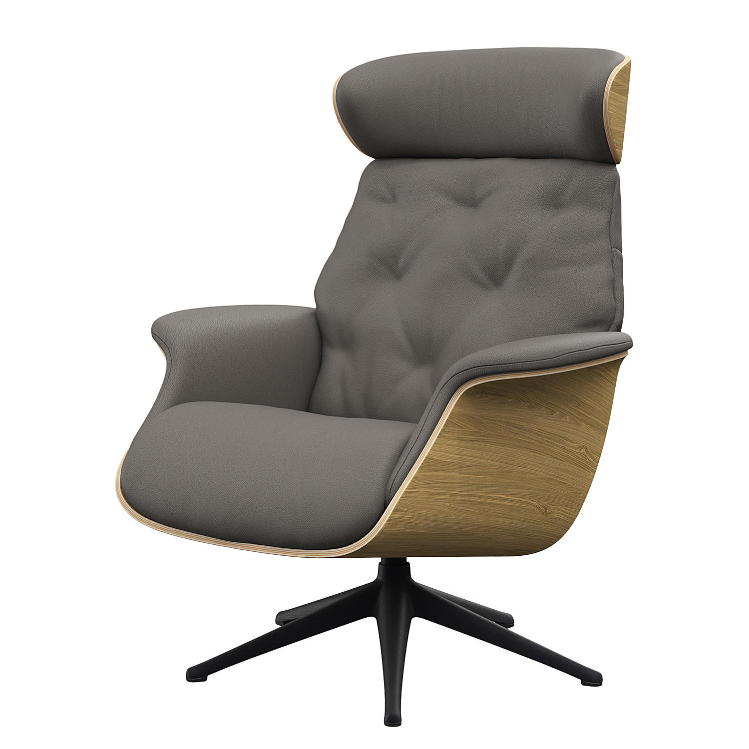 RELAXSESSEL - Echtleder - Schwarz/Grau, Leder/Metall (83/110/83cm) - home24