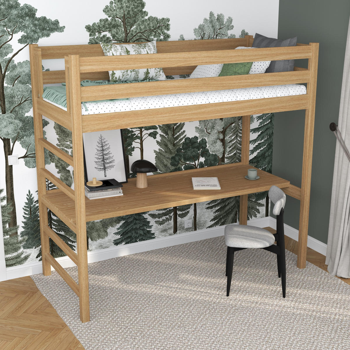 HOCHBETT N01 mit Schreibtisch Eiche Natur 90/180 - Eiche Artisan, Naturmaterialien/Holz (90/180cm) - N-Wood