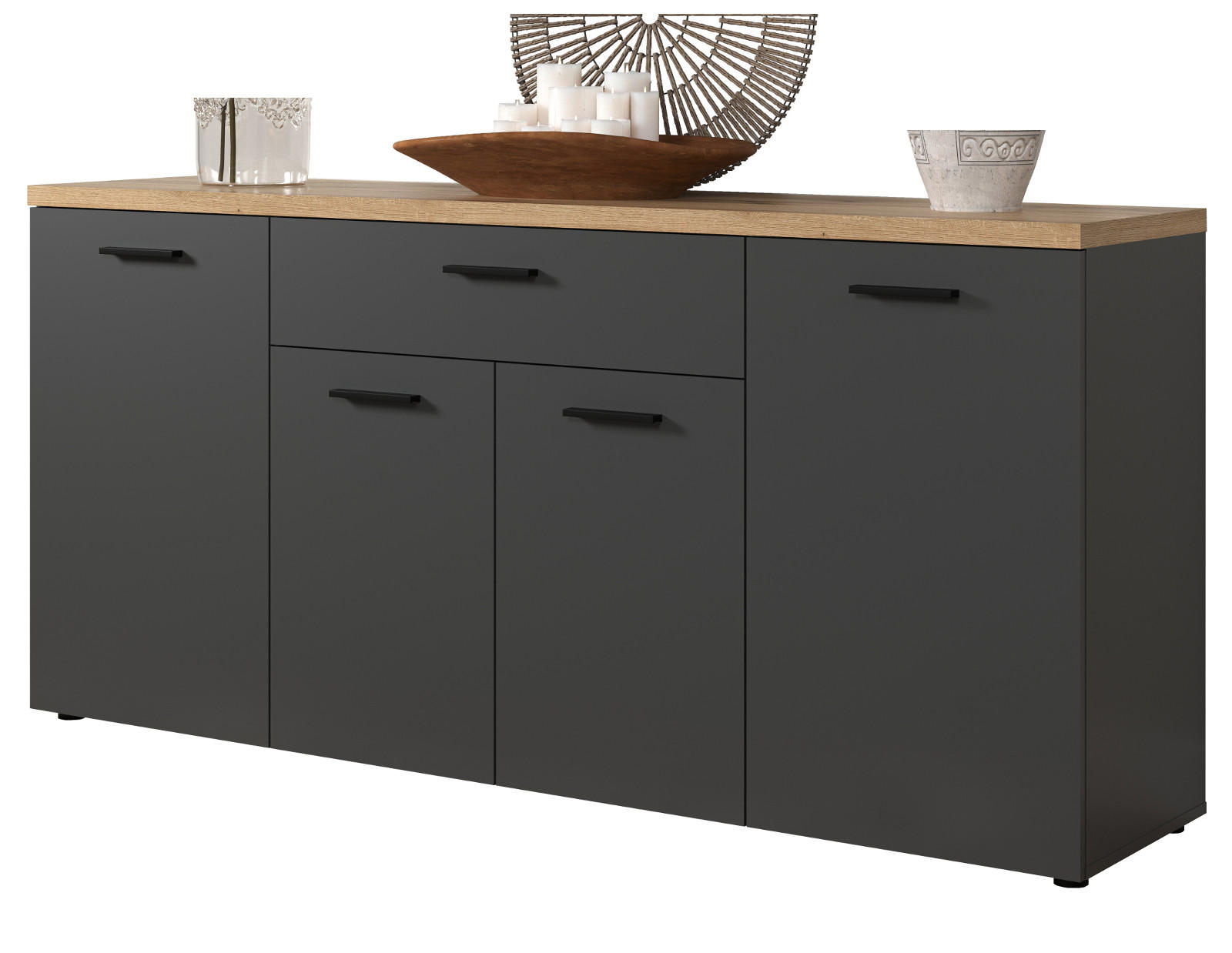 Top.Furn Sideboard Anthrazit, Grau, Eiche 180x85x42 cm