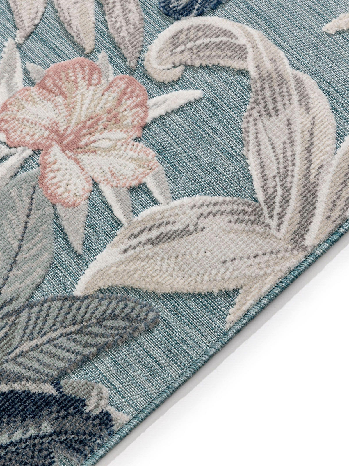 OUTDOORLÄUFER Flora Multicolor 80x250 cm - Blau/Creme, Kunststoff (80/250cm) - benuta